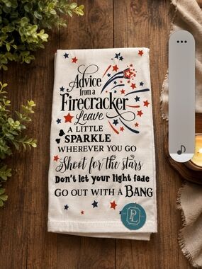 Firecracker Sparkle Decorative Kitchen Towel with Red & Blue Stars